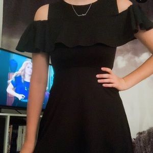 Black off the shoulder ruffled dress